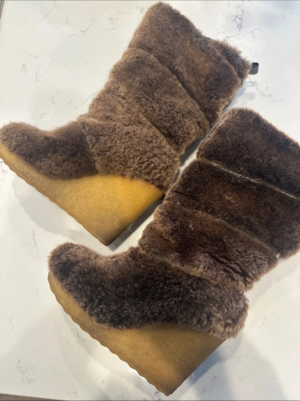 Tory Burch Brown Shearling Wedge Boots